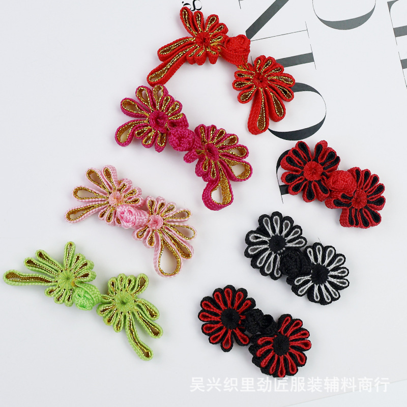 劲匠复古装饰旗袍纽扣双料金丝凤菊民族风手编圆菊扣辅料批发厂家