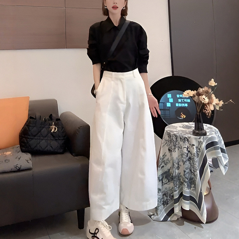 春秋季新款女士设计感穿搭一整套时尚衬衫休闲阔腿裤套装|undefined