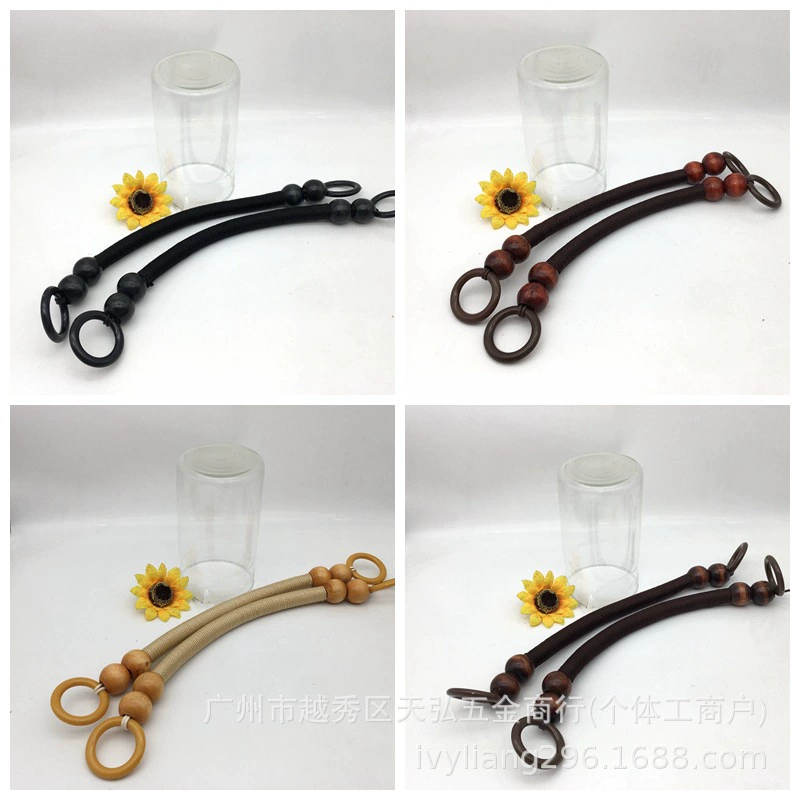 Ручка для сумки ручной работы, плетеная из резинового шнурка с деревянными бусинами 36 см, разноцветная деревянная ручка, ручка-захват