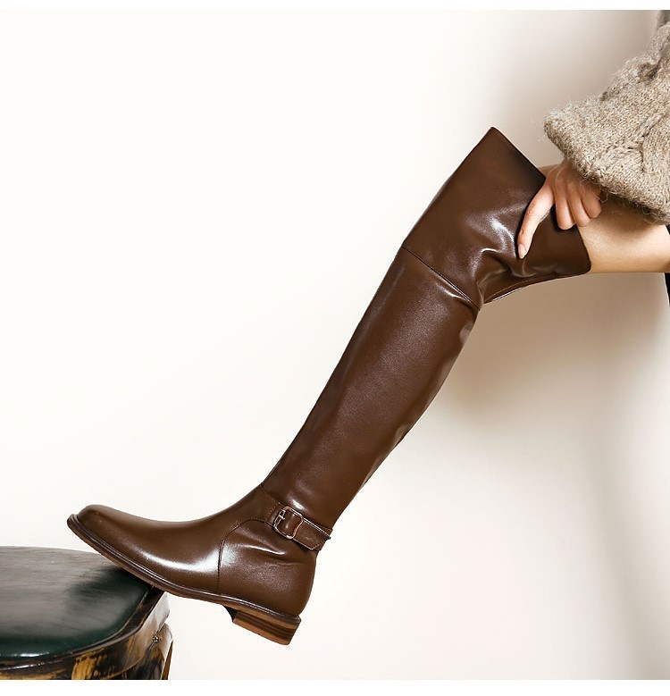 22 New Slim Leg Over Knee Long for Women Low Heel Flat Bottom Black High Barrel Autumn/Winter Single with Velvet Knight_voghion.com