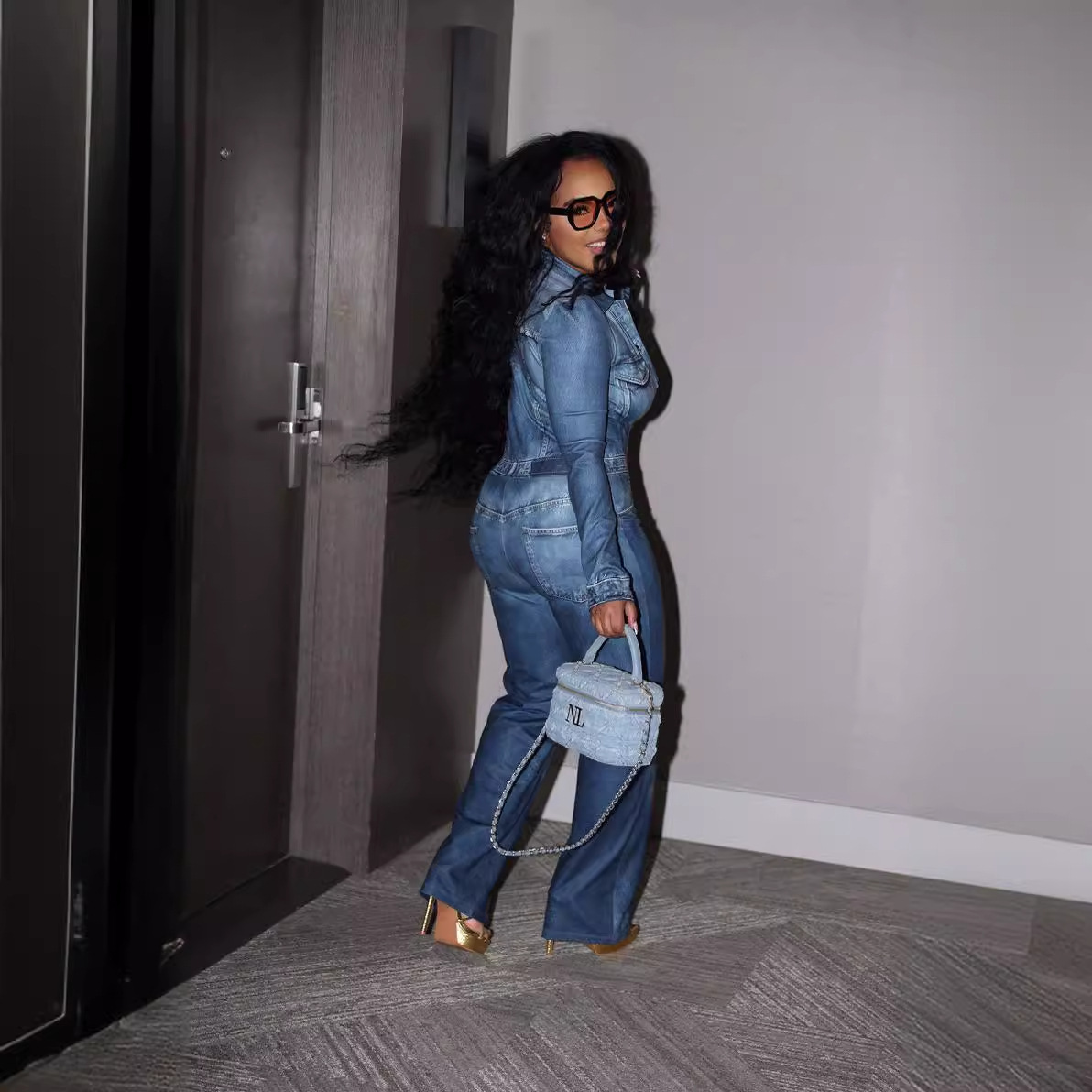 Damen-Jumpsuit aus bedrucktem Denim-Imitat – Herbst-Winter-Mode, lässiger Romper_voghion.com