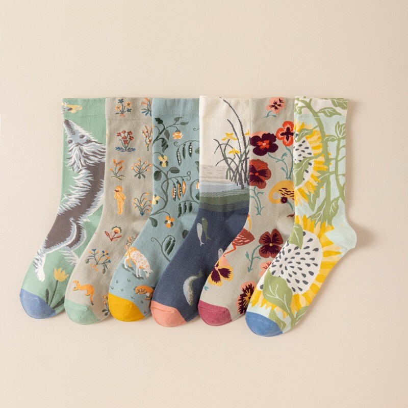 Cross-Border New Autum Classic Oil Painting Trend Socks for Men and Women, Trendy Socks Ins Style Combed Cotton Socks, All Year Round Socks