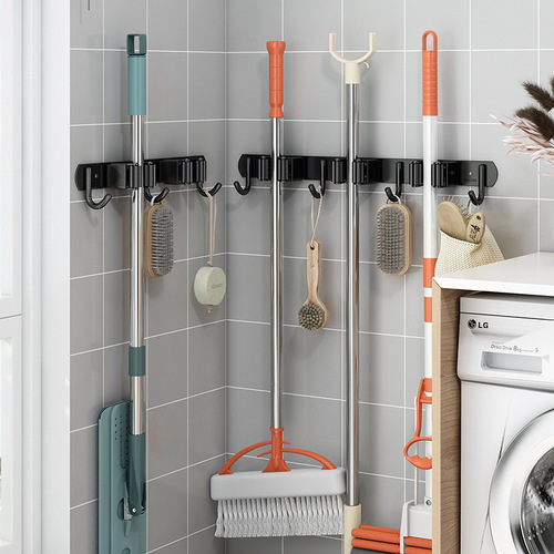 Stainless steel mop clip no punching bathroom mop hook broom hanger strong adhesive wall hanging mop clip