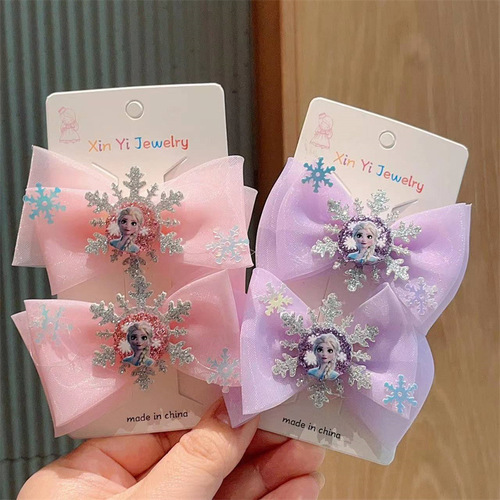 Princess Tiara Romance Hair Accessories Elsa Bow Clip Little Girls Children's Hairpin Set Hairpin Girls Ice and Snow