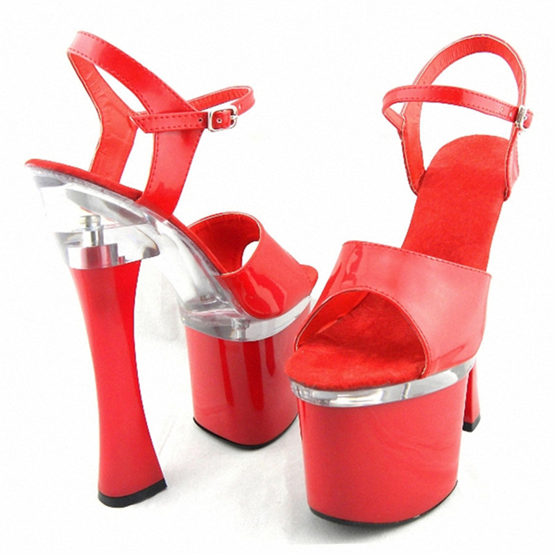 Odio los zapatos de boda rojos, zapatos de mesa impermeables de tacón grueso, zapatos de espectáculo de club nocturno, sandalias de moda de tacón de 20 cm