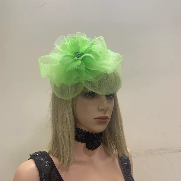 Fluorescent green handmade vintage mesh mini-hat, hair clip for ladies' model runway shows, photo shoots, and performances, headpiece