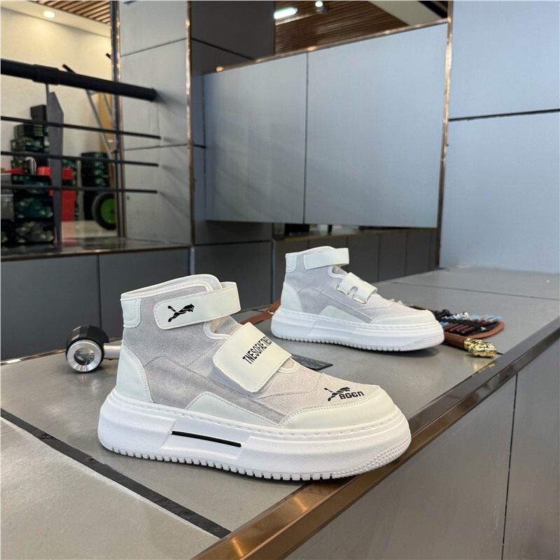 892025 New Autumn and Winter Leather Splicing High-Top Thick-Soled Men's Shoes, Sports Shoes, Casual Shoes, Trendy Shoes, Sneakers