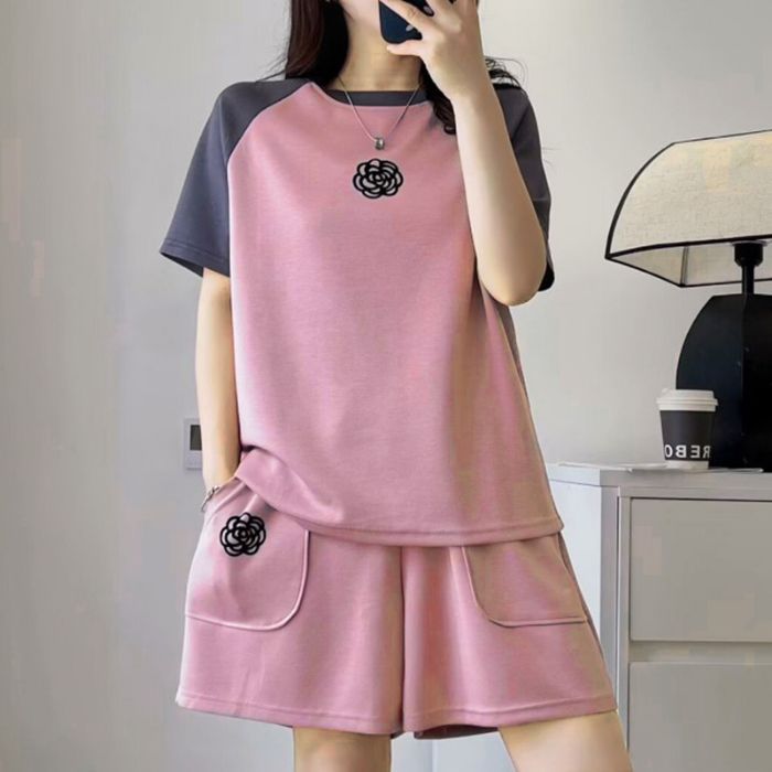 Women's Clothing Summer Fashion Two Piece Set For Women Color Block Slimming Loose Casual Plus Size Clothing_ecoleips.com
