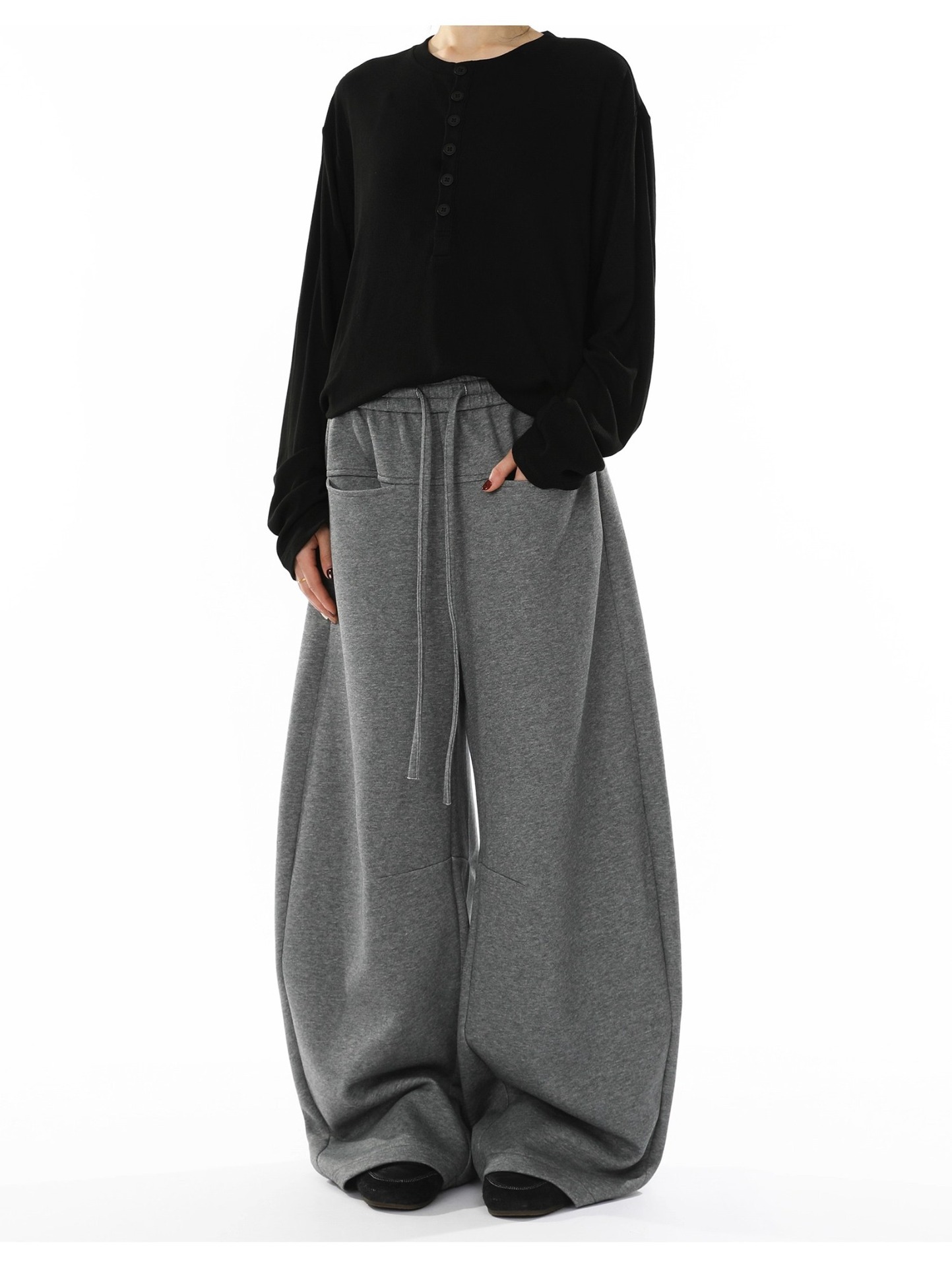 Gray Heavyweight Cleanfit Curved Hem Sweatpants Unisex Trendy Brand Spring Loose Drape Versatile Wide-Leg Casual Long Pants