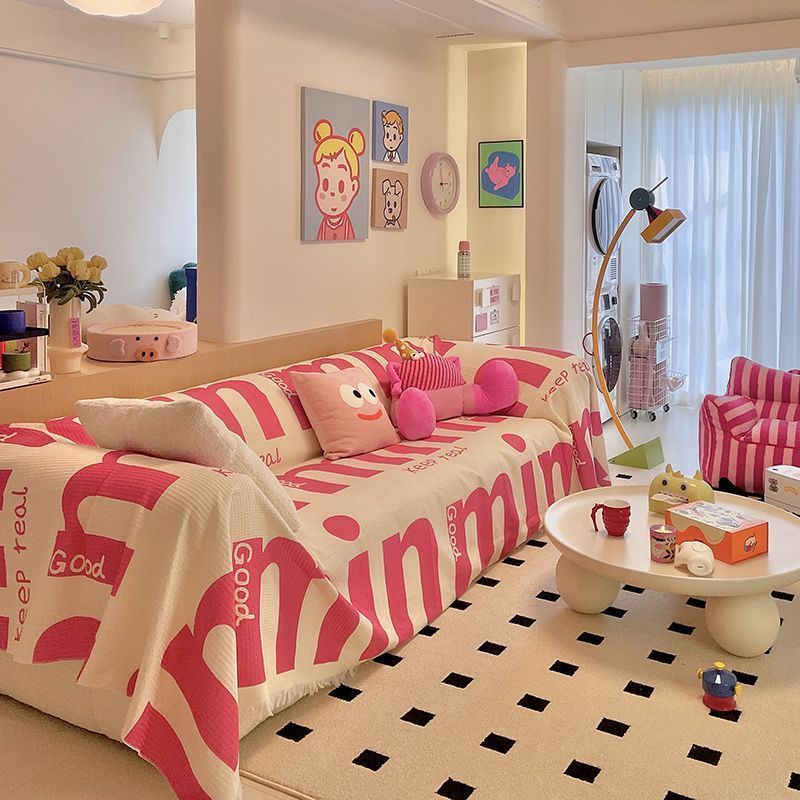 Red de Internet dopamina funda de sofá rosa sala de estar sofá cubierta toalla antideslizante anti-gato niña habitación de alquiler sofá toalla todo incluido