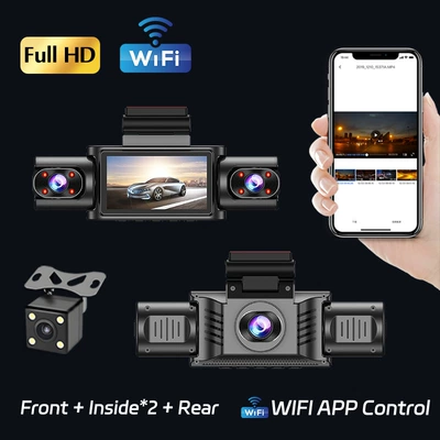 Cross-border 4-lens car dash cam with high-definition night vision, radar warning, and parking monitoring
