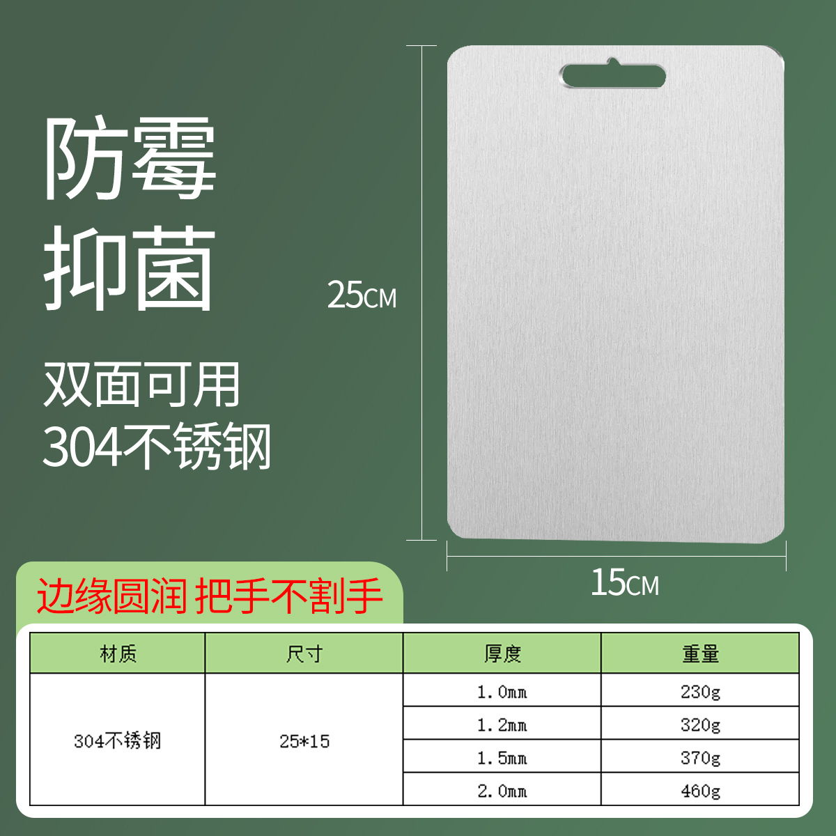 Placa de acero inoxidable transfronteriza explosiva de doble cara de cocina placa de acero inoxidable antibacteriana antifungal placa de corte de verduras de acero inoxidable