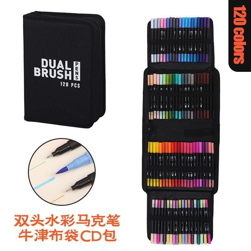 Bolígrafo de acuarela de doble cabeza en caja de pvc transfronterizo a base de agua para niños, bolígrafo de gancho de cabeza suave, pincel de pintura de anime de 120 colores