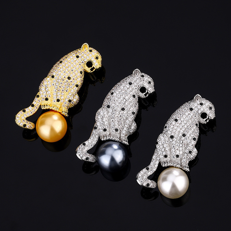 2024 New Huabi Jewelry Copper Bottom Gold Plated Pearl Fashion Casual Leopard Brooch 14mm