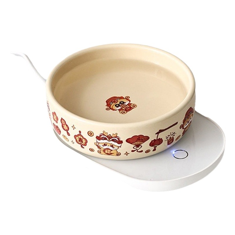 Gato temperatura constante calefacción dispensador de agua lindo dragón de dibujos animados Año nuevo gato rico tazón de agua tazón de cerámica gato tazón de arroz