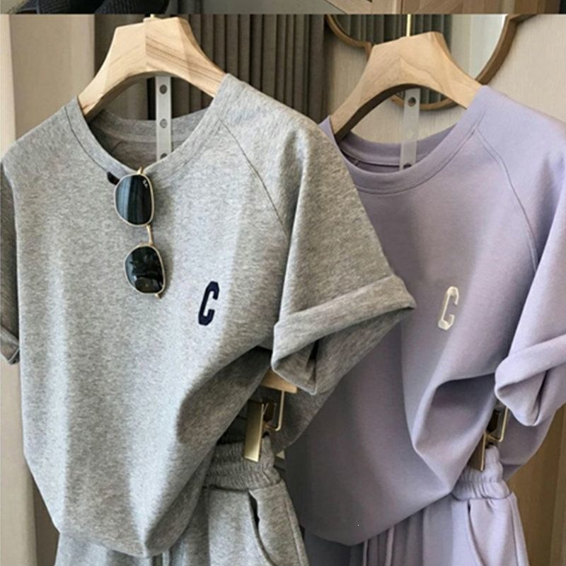 Women's Summer Sports Shorts Two Piece Set Casual Loose Fit Student Style Clothing_ecoleips.com