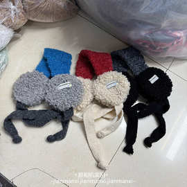 网红同款蓝灰毛绒系带耳罩保暖冬季骑车头戴式耳套耳捂子东北穿搭