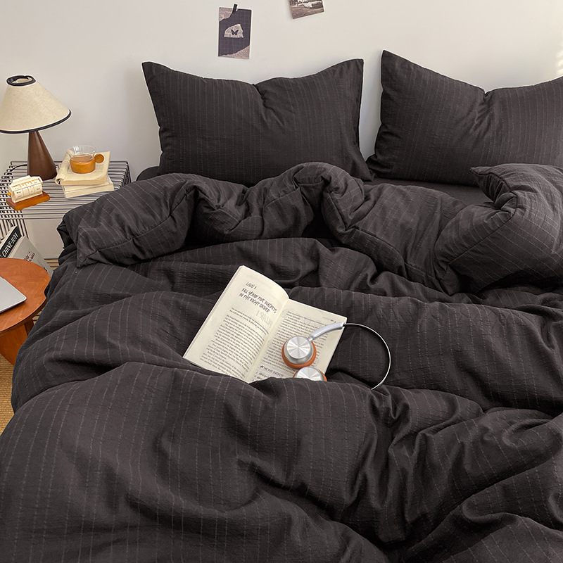 Cotton Bedding Four-piece Set Solid Colour Fitted Sheet_voghion.com