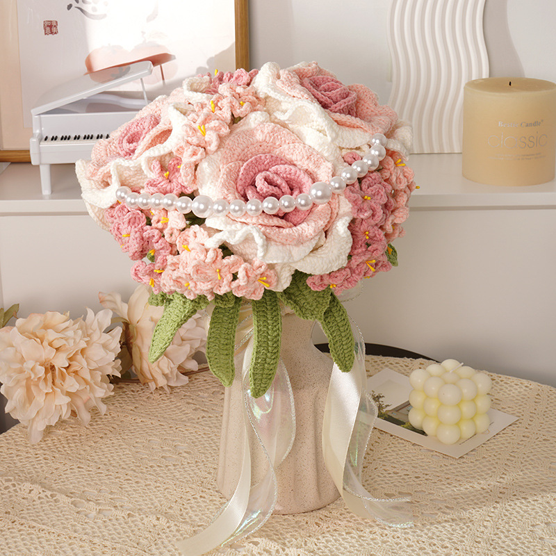 手工毛线编织新娘手捧花超大泰姬玫瑰花束材料包送闺蜜结婚礼物仙