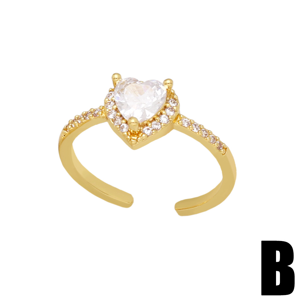 Simple Style Heart Shape Copper Open Ring Plating Zircon Copper Rings