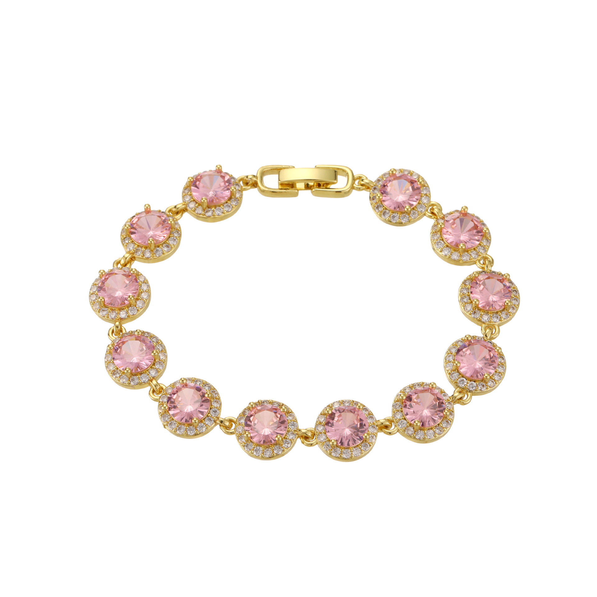 Fashion Round Green White Pink Zircon Inlaid Full Diamond Bracelet Women