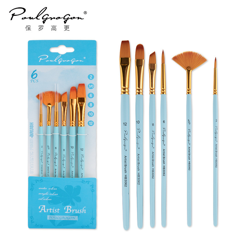 Transfronterizo 6 conjuntos de pinceles de madera de nylon pinturas de arte pinturas de tinta de agua mezcladas pinceles de aceite de acrílico