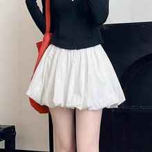 白色蓬蓬花苞短裙女夏季新款小个子高腰显瘦防走光百褶休闲半身裙