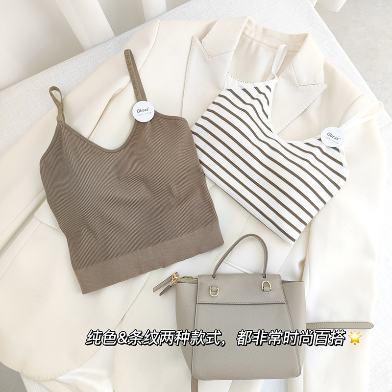 Retro Knitted Stripesd Camisole Women's Summer Sweet and Spicy Sexy Top with Short Slim Fit Base Layer