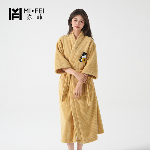 Cross-border adult bathrobe coral velvet stand collar soft water-absorbent home wear robe for women hotel hairless bathrobe