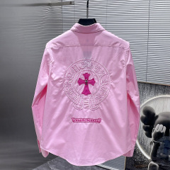 Chrome Heartsクロ刺繍カラークラシック十字架馬蹄混皮柳丁シャツ古銅銀ボタン