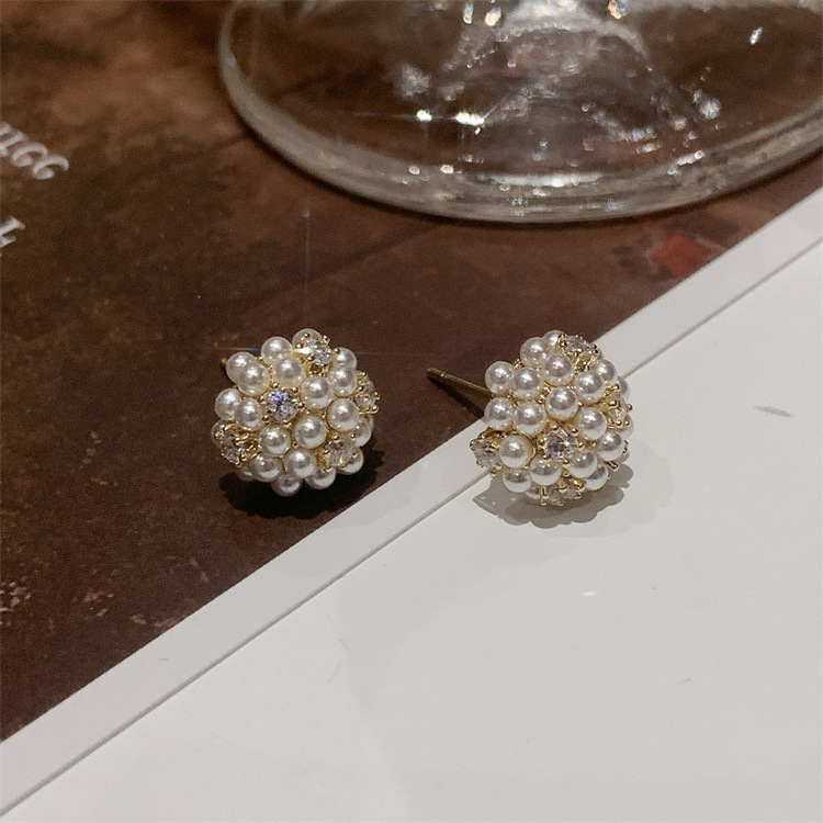 Small and Exquisite Zircon Pearl Ball Earrings Women's South Korea Distinctive Simple All-match Elegant Fashion Earrings Earrings