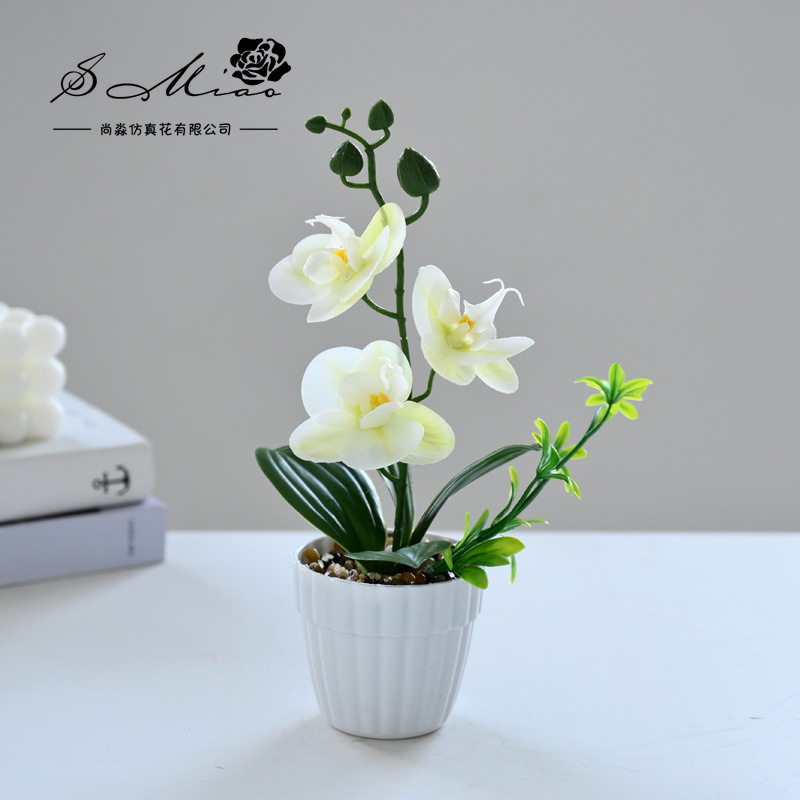 Simulación de flores pequeñas cuatro flores orquídeas mariposa fábrica de bonsai directamente para flores artificiales adornos de decoración interior flores de seda imitación en maceta image 11