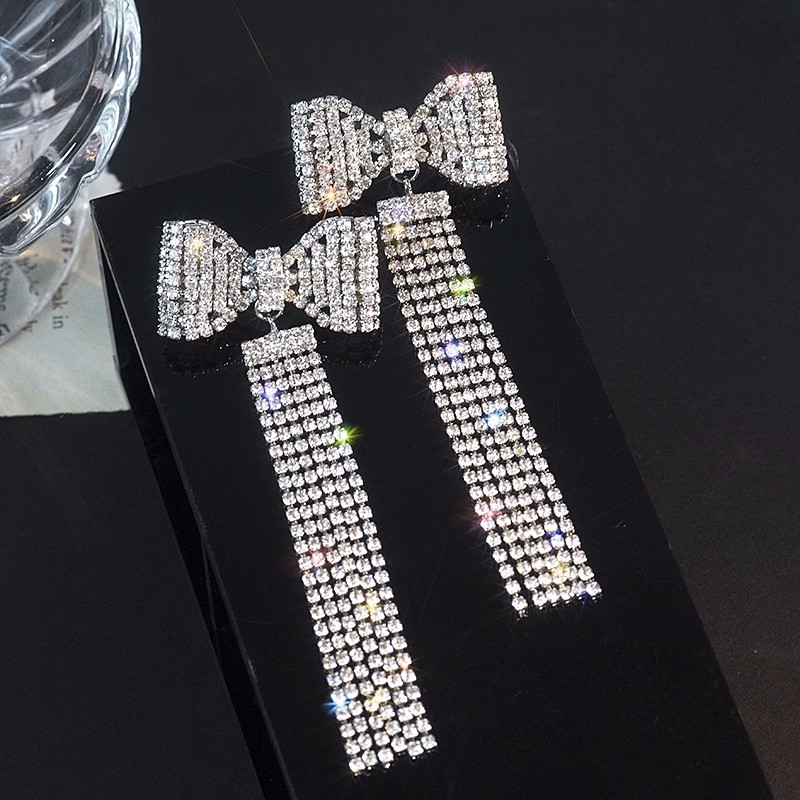 Wholesale Jewelry Ig Style Bow Knot Alloy Zircon Tassel Inlay Drop Earrings display picture 7