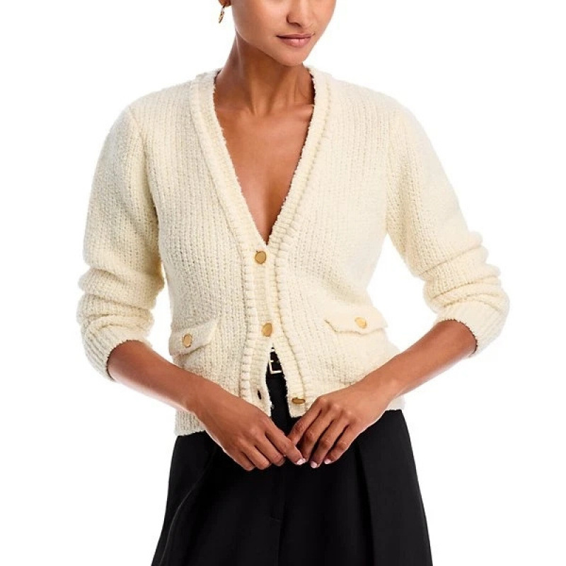 2026 European and American Style V-Neck Cardigan Sweater New Model Charming Long-Sleeve Sweater in Off-White Versatile Street Style