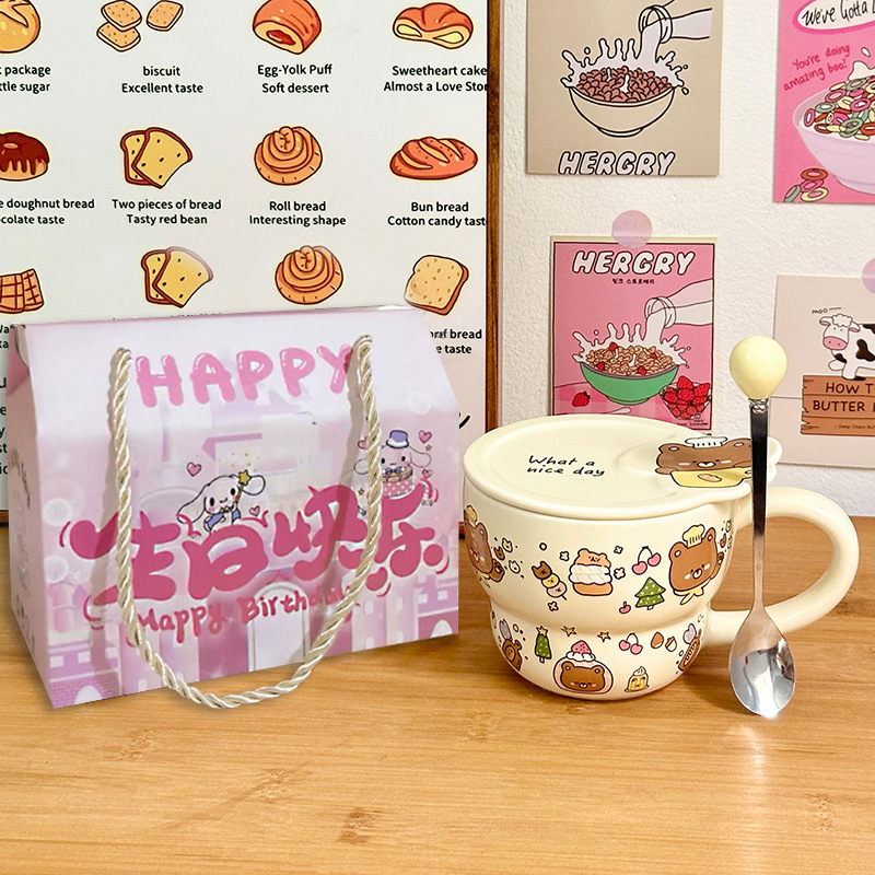 Taza de cerámica Taza con tapa Taza de agua para niñas de alto valor Regalo de cumpleaños en casa Regalo de mano Taza de café de pareja