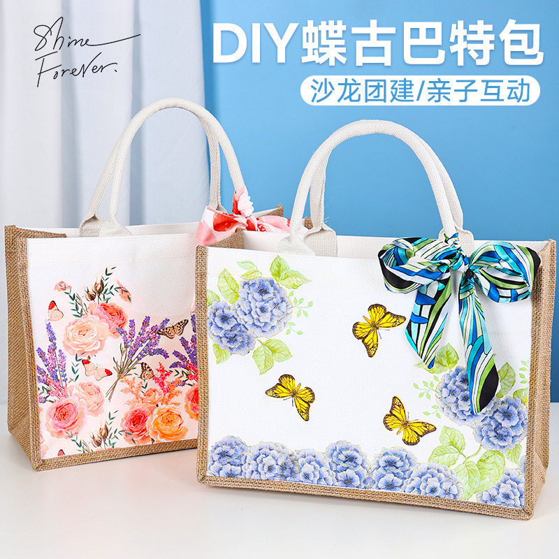 Diguabat Material Kit DIY Double Ninth Festival Canvas Bag Children's Handmade Creative Linen Bag Team-Building Activity Gift