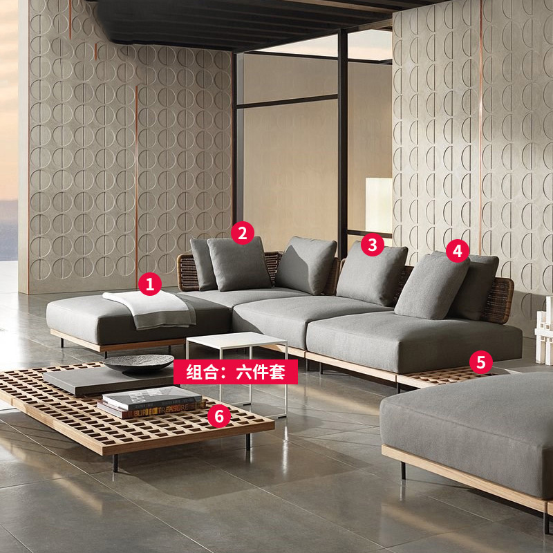 Sofá de madera maciza al aire libre patio Hotel ratán Villa ocio combinación jardín modelo muebles