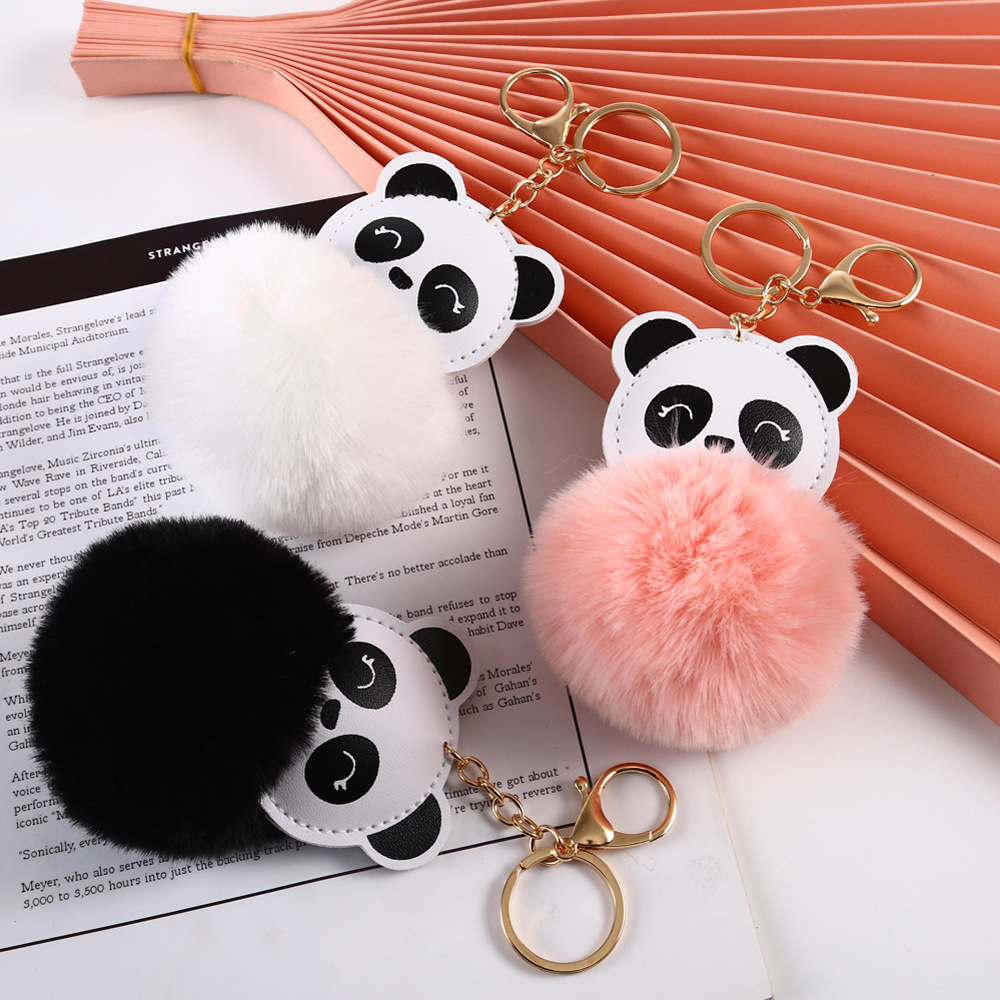 Panda Pattern Cute Panda Pu Leather Alloy Plush Plating Bag Pendant Keychain