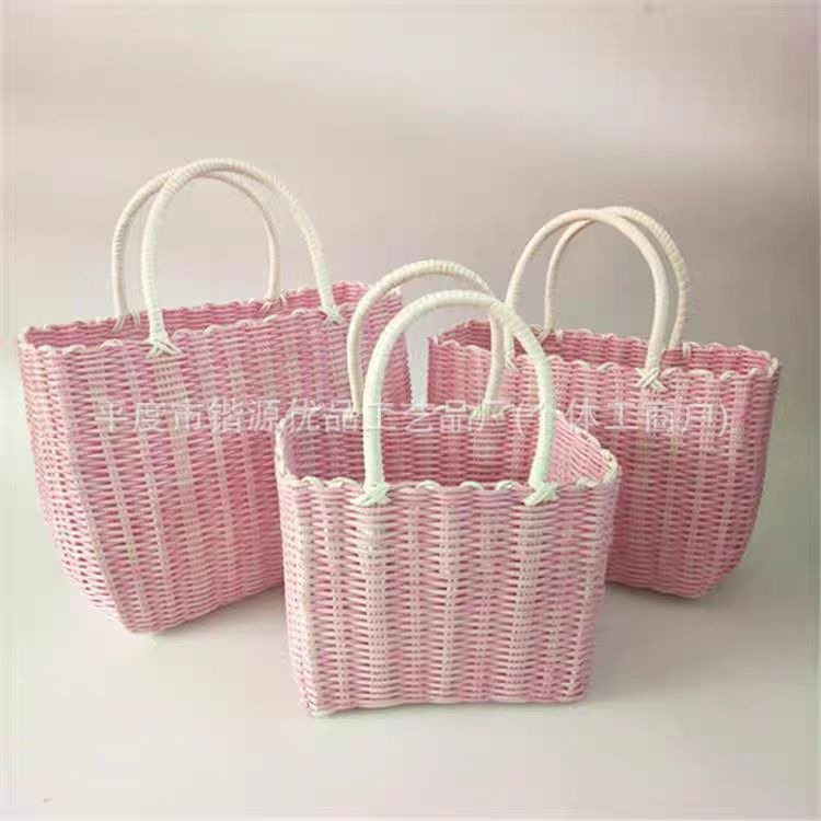 Imitation rattan woven ladies handbag bag brown picnic basket plastic egg storage basket vegetable basket factory wholesale