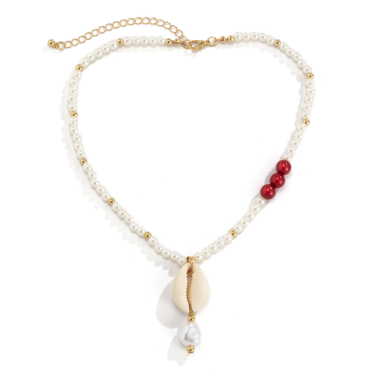 Idyllic holiday style hit color rice bead shell woven necklace ethnic stitching imitation pearl clavicle necklacepicture4