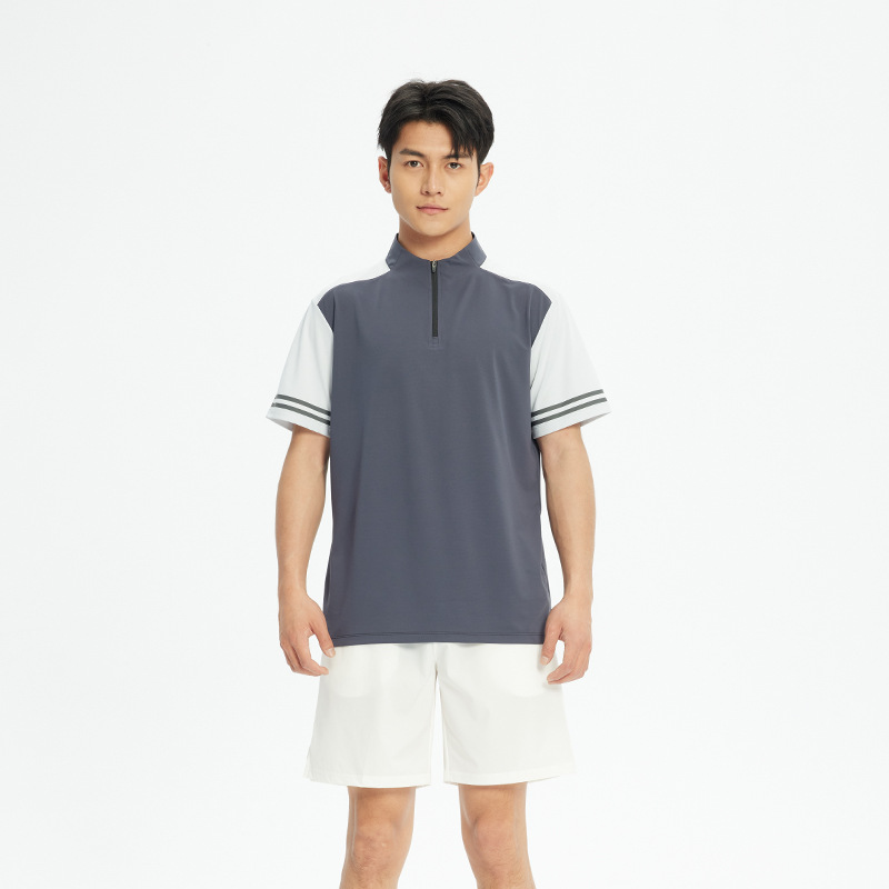 Hombres y mujeres deportes media cremallera ropa de secado rápido negocio casual stand collar Polo manga corta tenis Golf fitness correr ropa