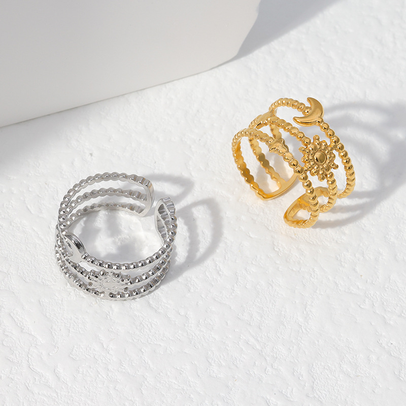 Sweet Sun Moon Stainless Steel Plating Open Ring