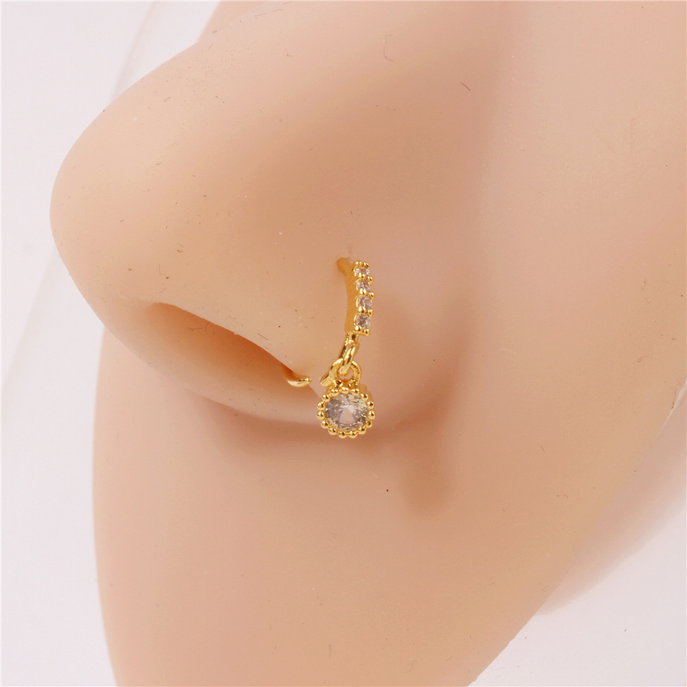 5g Weight Zircon Inlay Material 1 Piece Nose Rings & Studs Simple Style Classic Style Geometric Copper Zircon Nose Rings & Studs Nose Pin