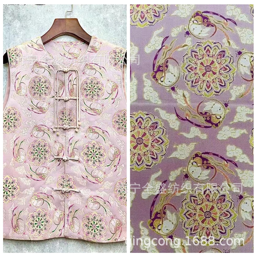 国风服装2024时尚流行旗袍布料重磅提花面料敦煌飞天厂家直销