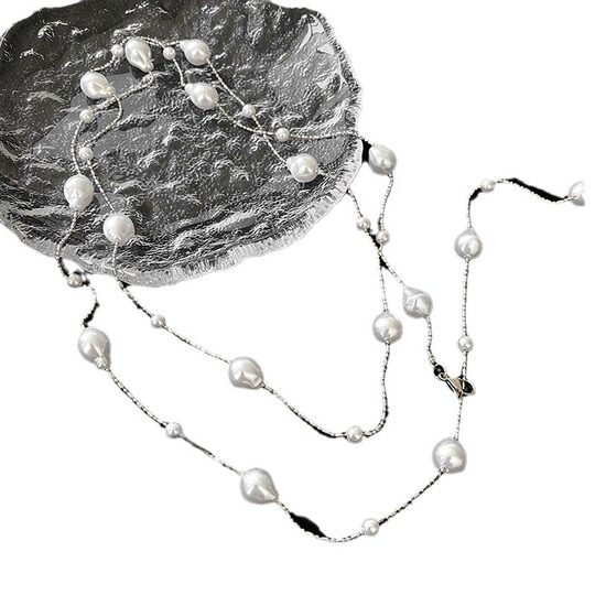 Irregular long pearl necklace South Korea ins simple all-match sweater chain fashionable elegant high-grade necklace for women