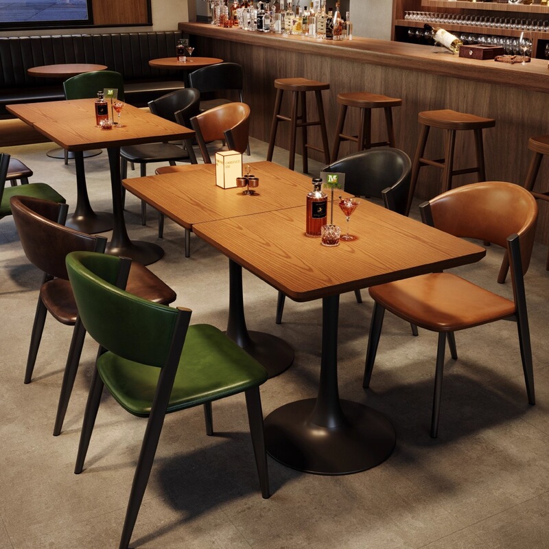 Pub Table and Chair Combination Bar Clear Bar Baking Western Restaurant Solid Wood Dining Table Retro Coffee Shop Commercial Dining Table and Chairs