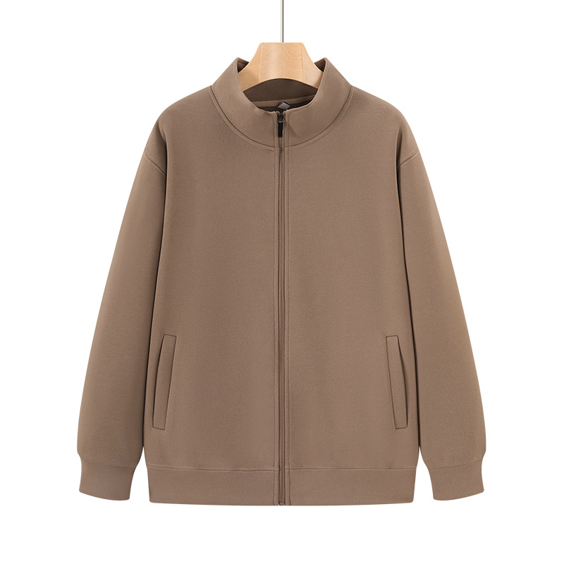 Cardigan de cuello de algodón de color sólido camisa de publicidad chaqueta de trabajo chaqueta de cremallera bordada logotipo personalizado