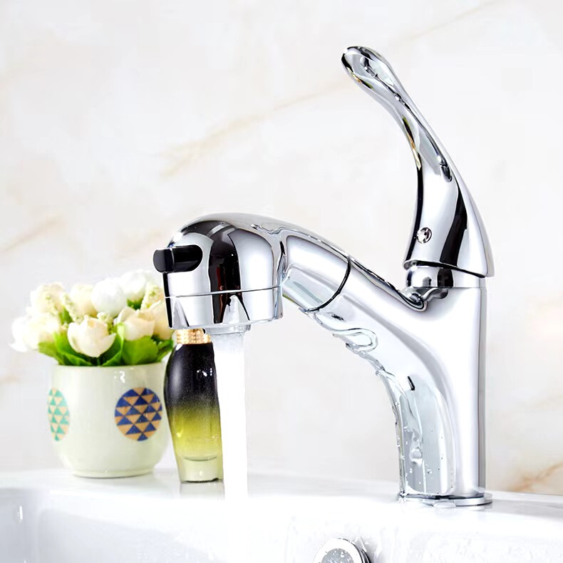 Cross-Border Pull-Out Basin Faucet for Bathroom, Countertop Washbasin, Dual-Use Hot and Cold Water, Large Pull-Out Spout Cross-Border Pull-Out Basin Faucet for Bathroom, Countertop Washbasin, Dual-Use Hot and Cold Water, Large Pull-Out Spout