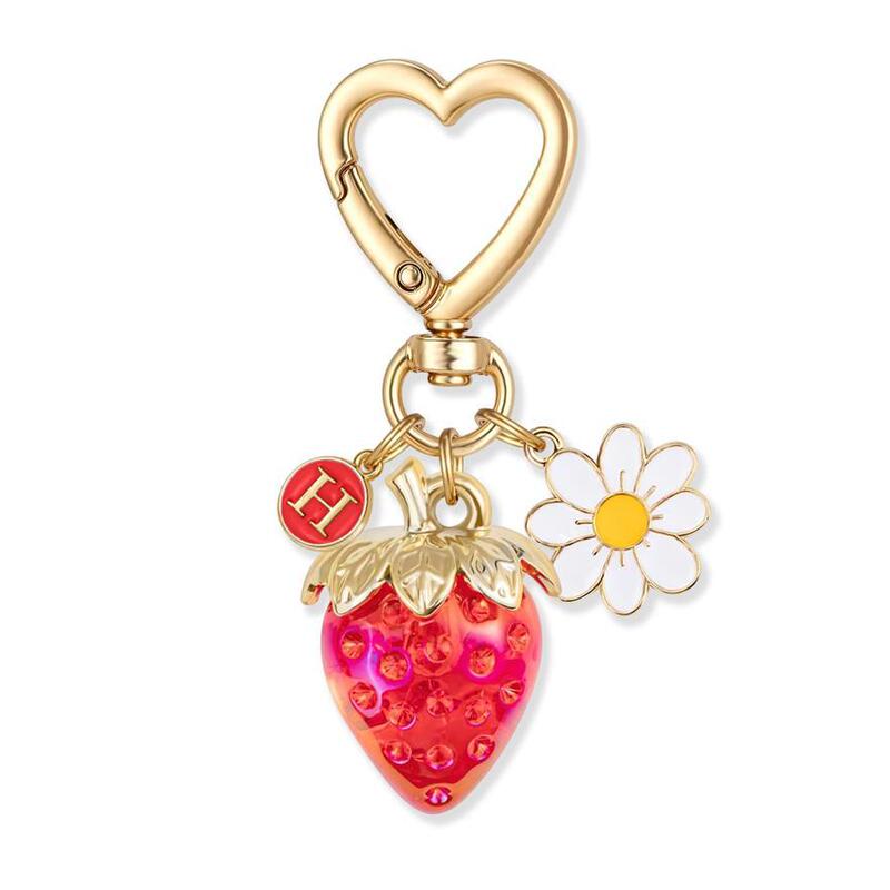 Strawberry Heart Keychain Initial Cherry Strawberry Letter Keychain Bag Chandelier Kawaii Flower Daisy Keychain