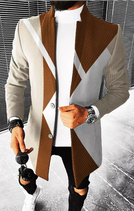 Comercio exterior transfronterizo 2023 Otoño e Invierno nuevos hombres digital impreso a cuadros soporte collar medio de longitud capa casual al por mayor